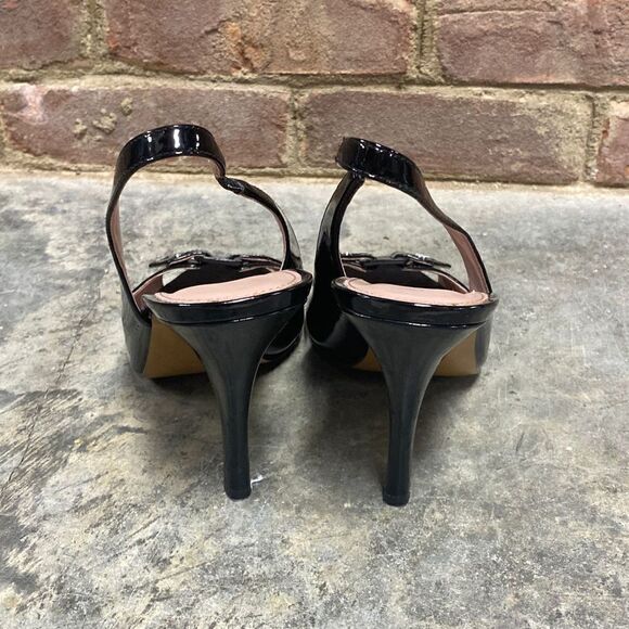 Calvin Klein Black Renee Patent Peep Toe SlingBack Heel Size 8.5 - Picture 4 of 8